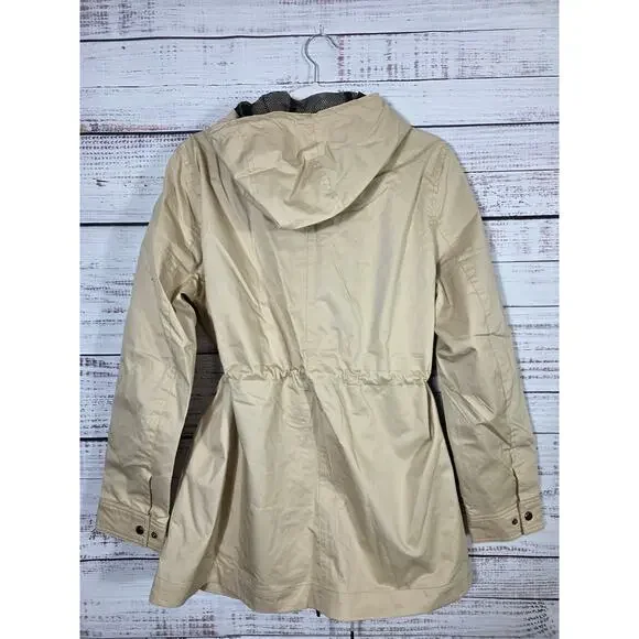 Hunter Women's Beige Hooded Utility Rain Jacket Cinched Wasit Mesh Lined Large - Picture 5 of 7